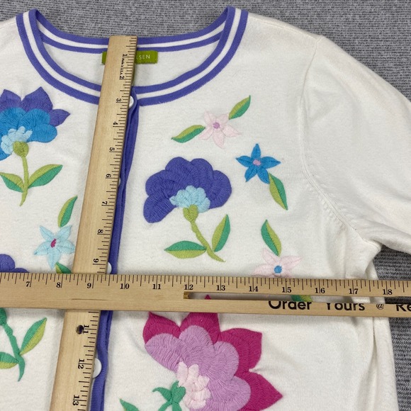 Sigrid Olsen Womens White Floral Embroidered Cardigan Sweater 3/4 Sleeve Size M - Picture 4 of 12